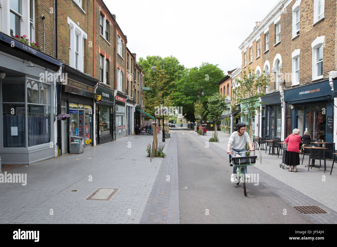 London, UK. 29th June, 2017. Orford Road in Walthamstow is now closed to traffic other than cyclists and local buses between 10am-10pm as part of the London Borough of Waltham Forest's Mini-Holland scheme and Enjoy Waltham Forest programme. Credit: Mark Kerrison/Alamy Live News Stock Photo