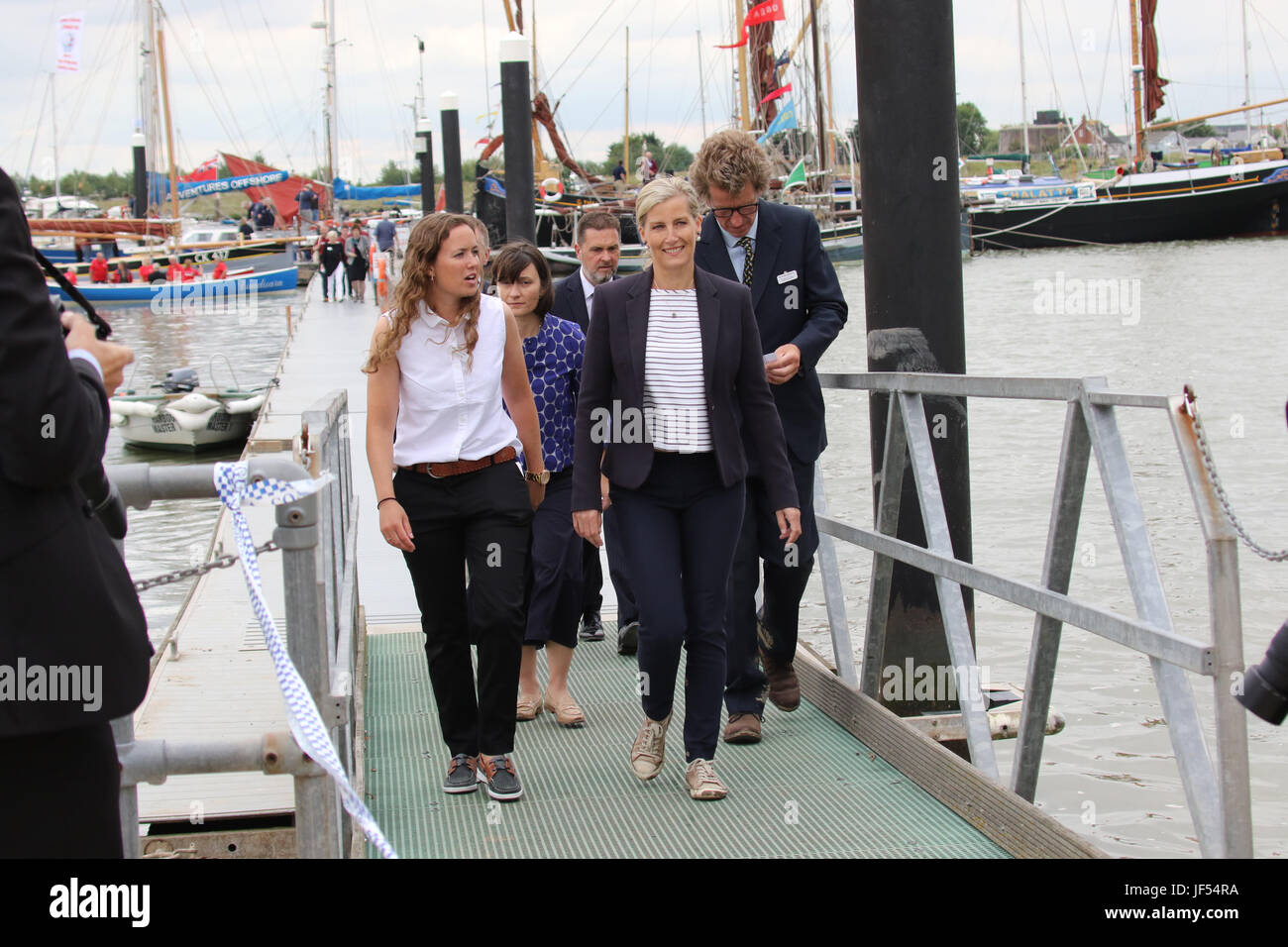 Brightlingsea, Essex UK. 29th June 2017. The Countess of Wessex arrived in Brightlingsea, Essex today to launch a restored sailing smack. Credit: David Johnson/Alamy Live News Stock Photo