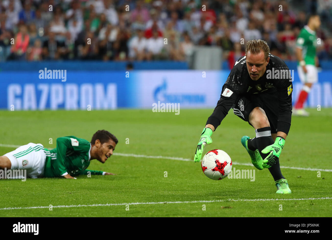 Sochi, Russia. 29th June, 2017. Germany's Marc-Andre ter Stegen (R) during the semi-final of the Confederations Cup between Germany and Mexico at the Fisht Stadium in Sochi, Russia, 29 June 2017. Photo: Christian Charisius/dpa/Alamy Live News Stock Photo