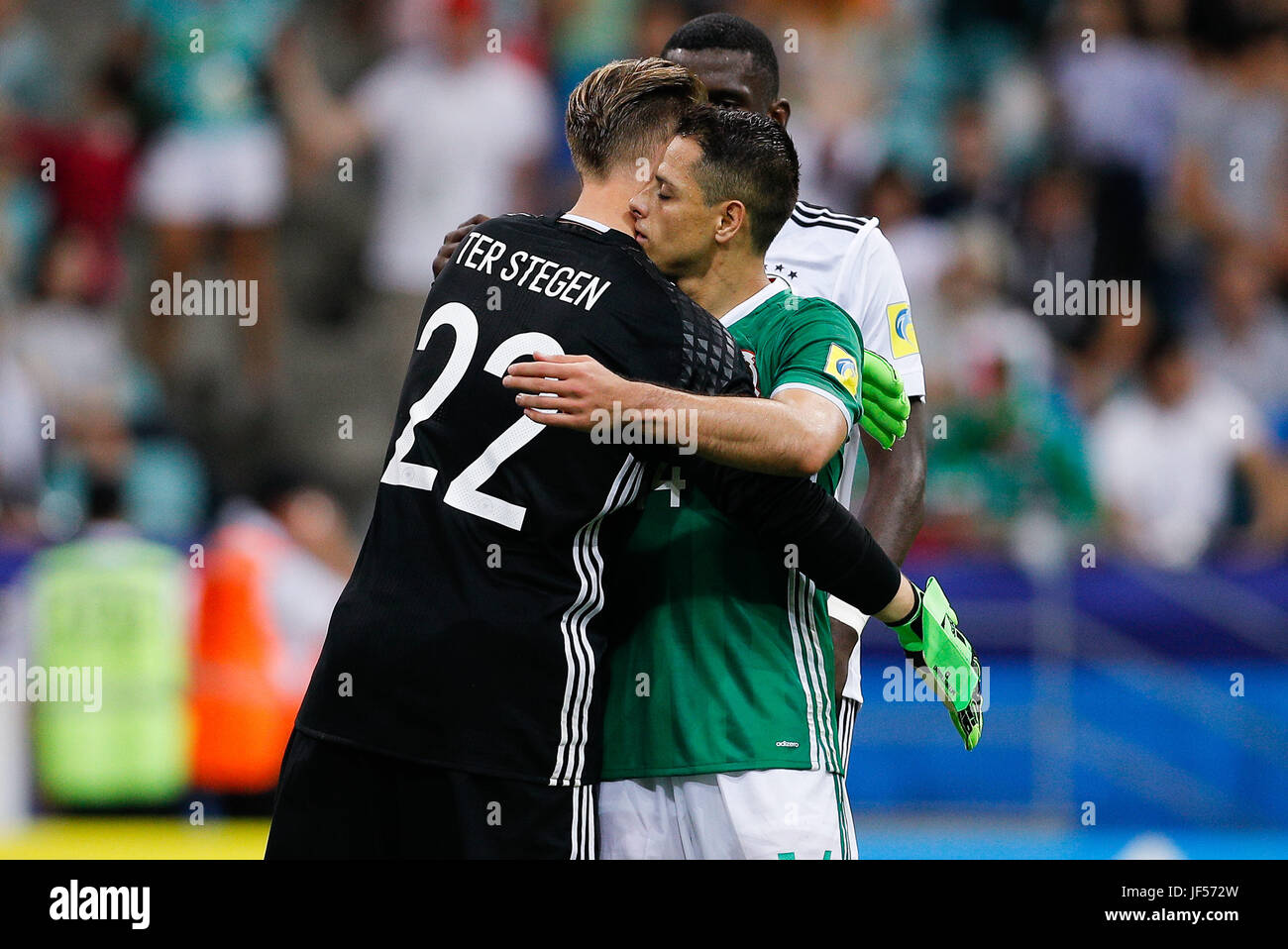 SOCHI, SC - 29.06.2017: GERMANY VS MEXICO - TER STEGEN Germany&#39;s Marc-Andre embraces HERNANDEZ Javier from Mexico after a match between Germany and Mexico in the semifi of the 20172017 FIFA Confederations Cup on Thursday (29th) at the Olympic Stadium in Sochi, Russia (Photo: Marcelo Machado de Melo/Fotoarena) Stock Photo