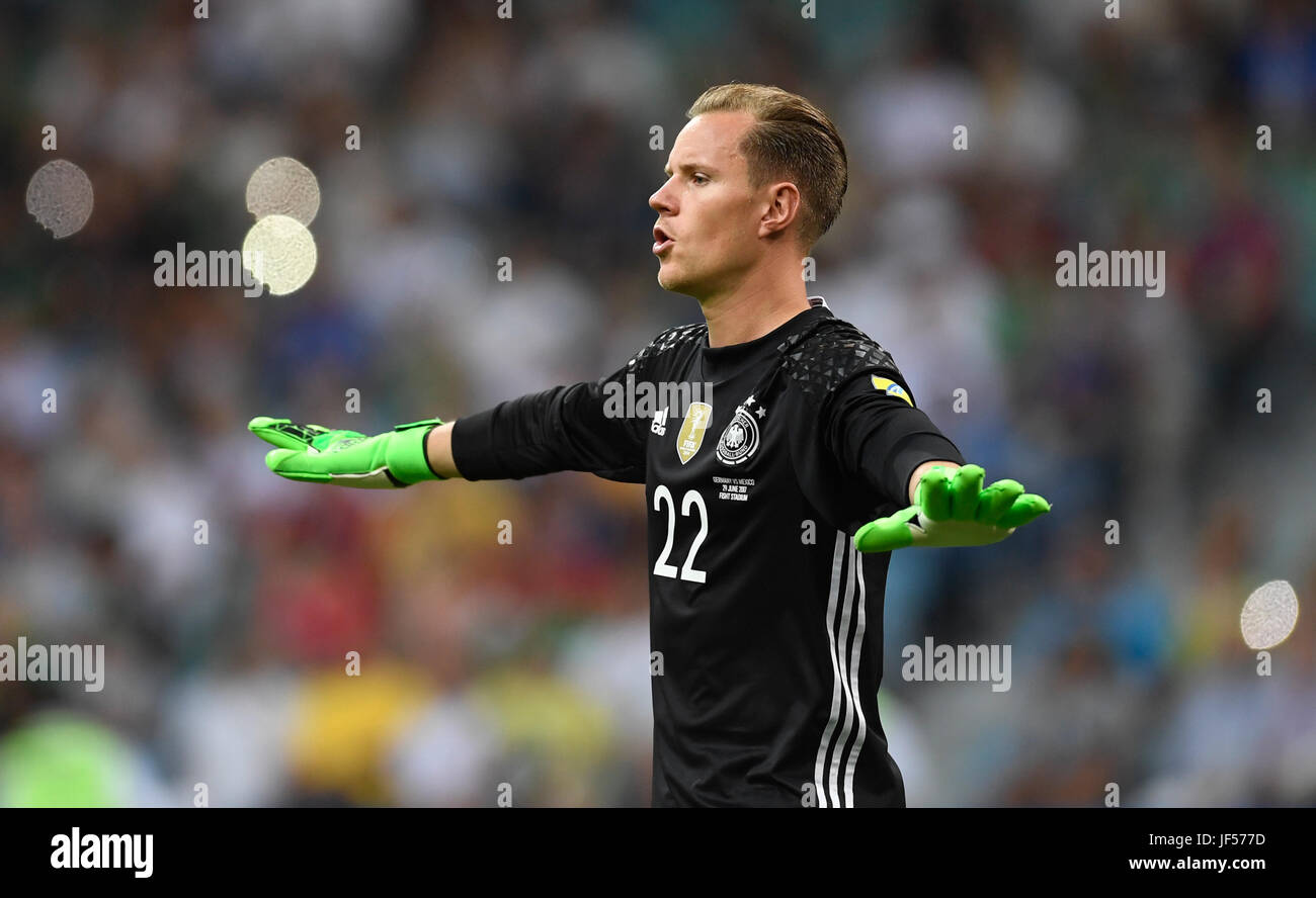Sochi, Russia. 29th June, 2017. Germany's goalkeepr Marc-Andre ter Stegen during the semi-final of the Confederations Cup between Germany and Mexico at the Fisht Stadium in Sochi, Russia, 29 June 2017. Photo: Marius Becker/dpa/Alamy Live News Stock Photo
