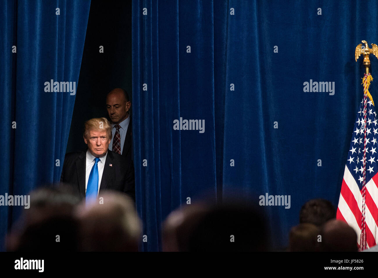 United States President Donald J. Trump arrives to deliver remarks at ...