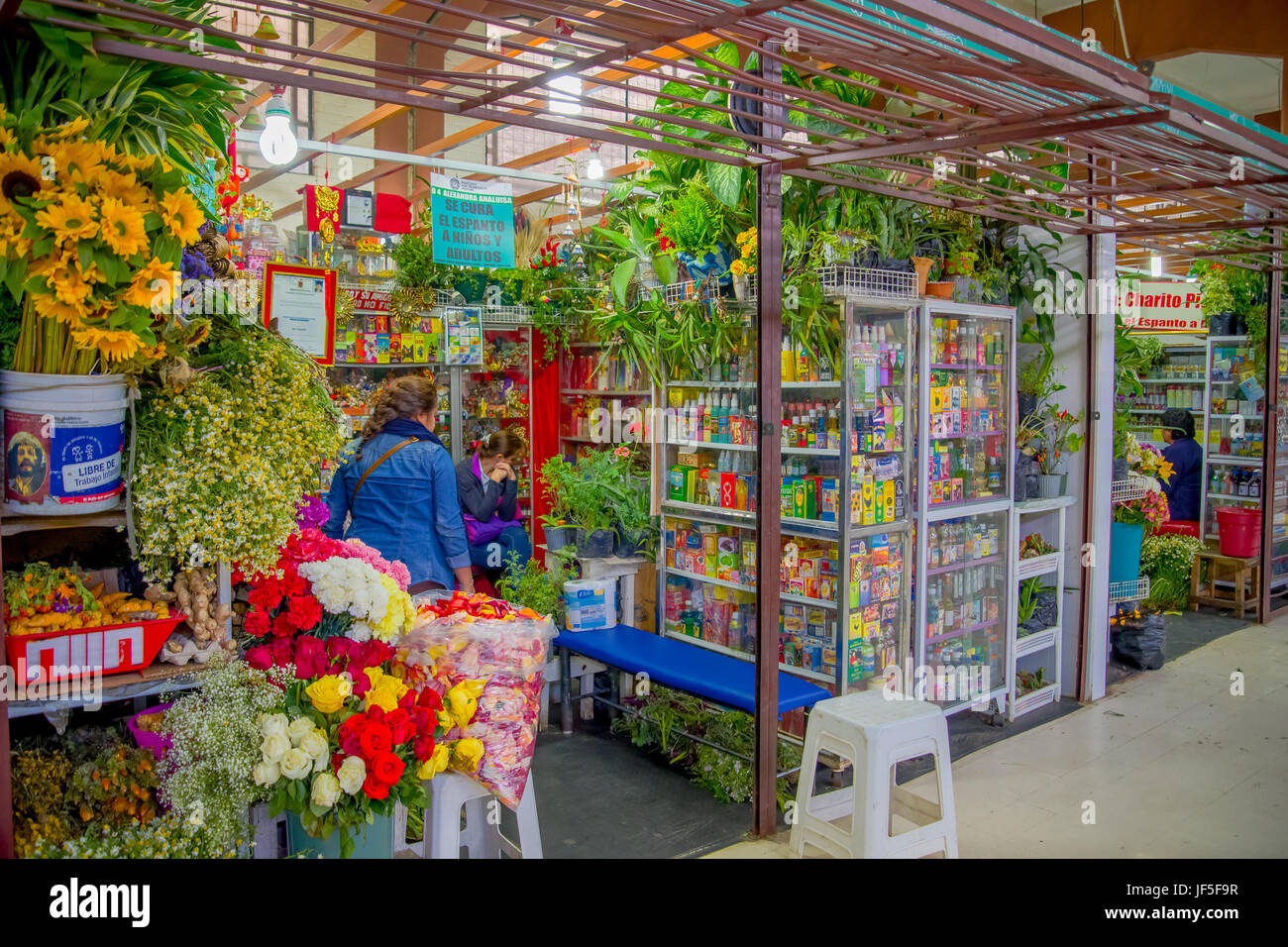 QUITO, ECUADOR NOVEMBER 23, 2016 A flower market with some naturist