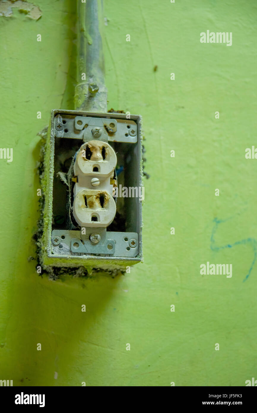 Rusted Power outlets, in the old prison Penal Garcia Moreno in the city