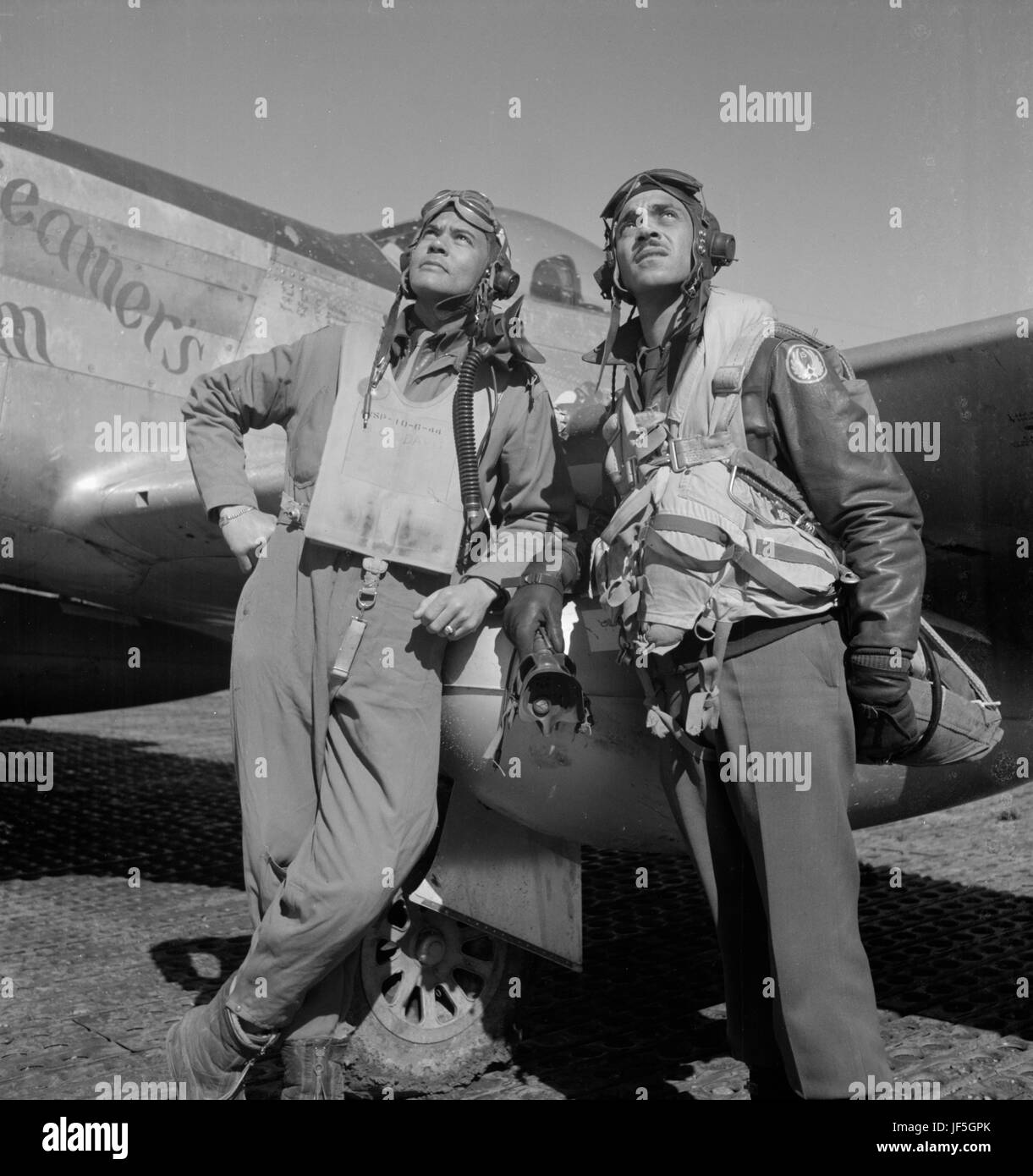 The Tuskegee Airmen is the popular name of a group of African-American military pilots who fought in World War II. Officially, they formed the 332nd Fighter Group and the 477th Bombardment Group of the United States Army Air Forces. All black military pilots who trained in the United States trained at Moton Field, the Tuskegee Army Air Field, and were educated at Tuskegee University, located near Tuskegee, Alabama. Stock Photo