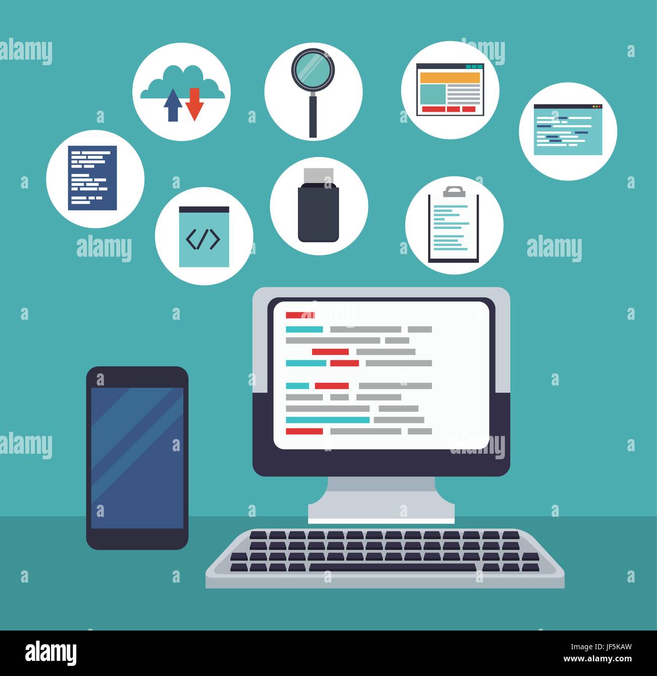 color background tech computer with icons programming codes and ...