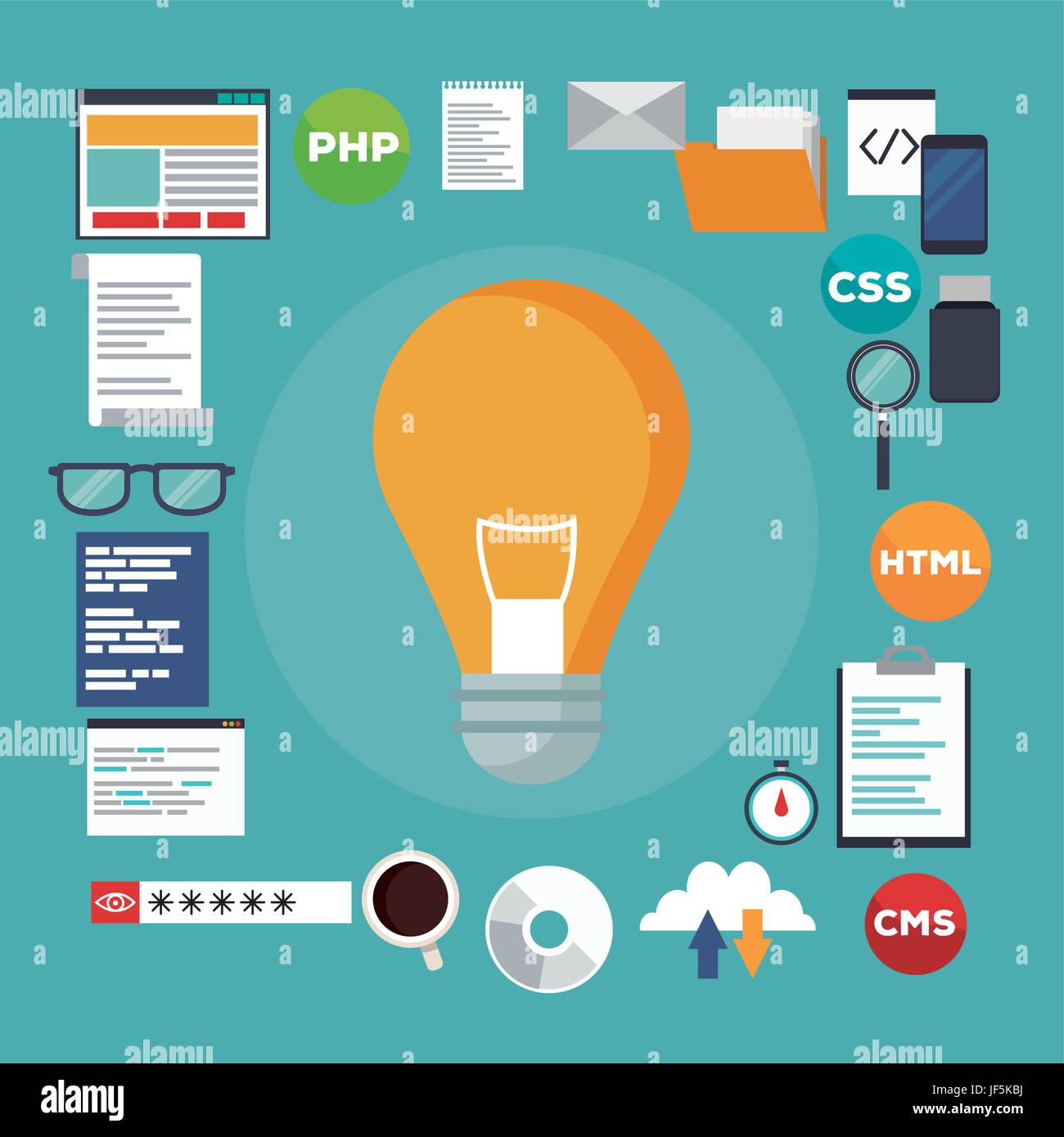 color background set elements programming codes language and light bulb ...