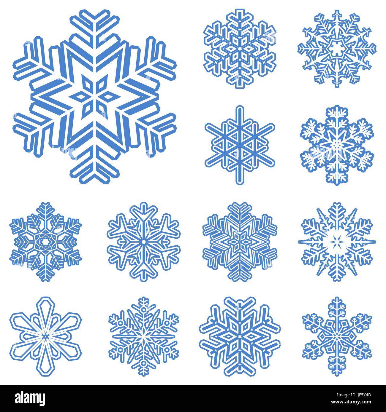 collection of different blue snowflakes Stock Vector