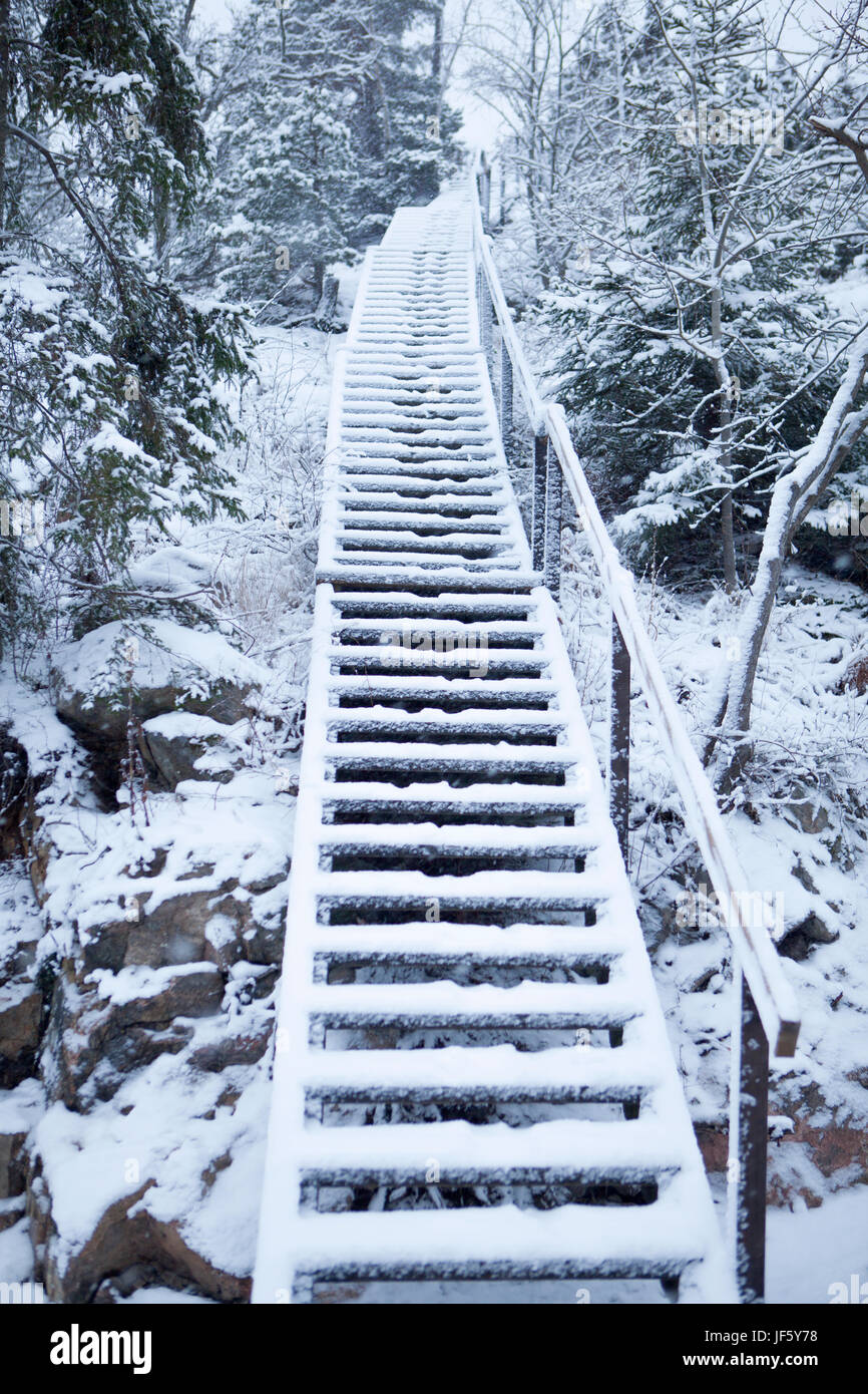 Snowy Ramp With Steps Steps covered by snow Stock Photo - Alamy