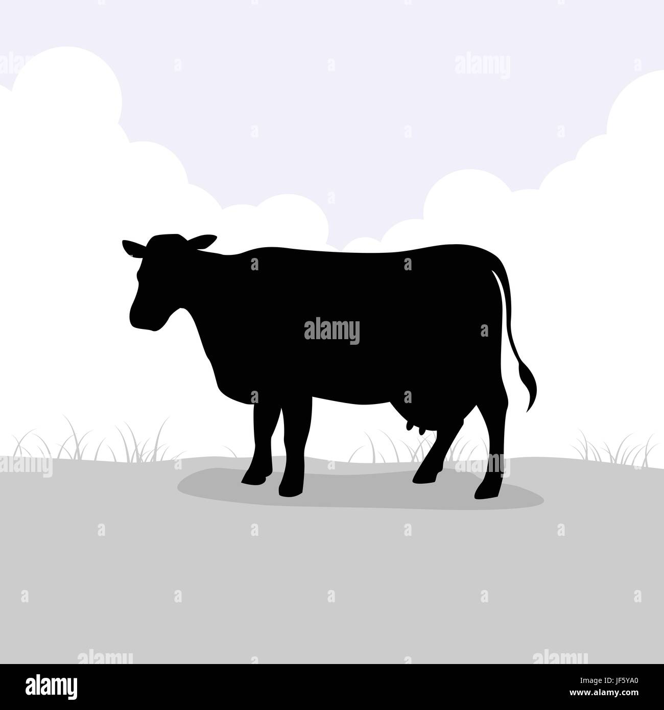 mammal, cow, silhouette, outline, cattle, farm animal, black and white, mammal, Stock Vector