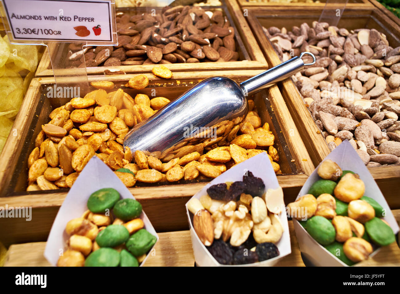 Almond and other nuts on store shelves Stock Photo Alamy