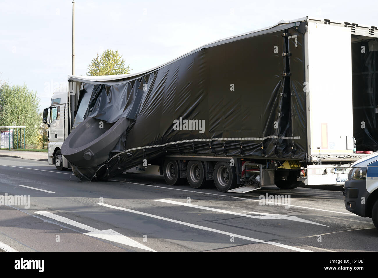 Accident of a heavy load transporter Stock Photo