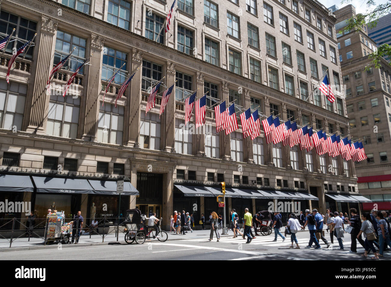 American Flags at Saks Fifth Avenue, NYC, USA Stock Photo