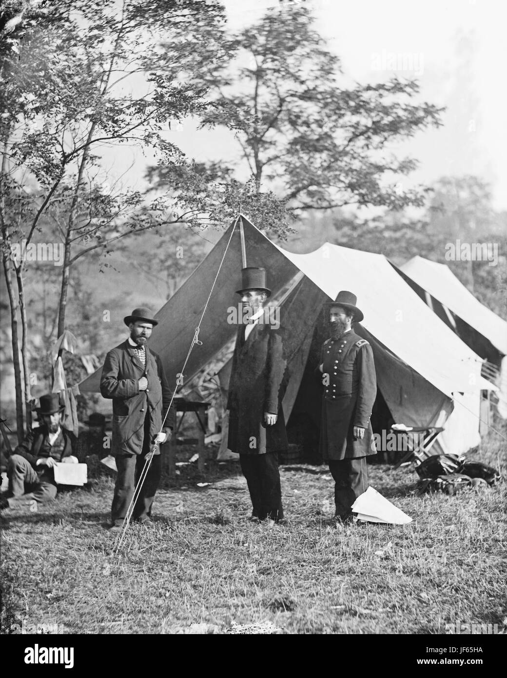 Antietam, Md. - Allan Pinkerton, President Abraham Lincoln, and Maj. Gen. John A. McClernand Photograph from the main eastern theater of the war, Battle of Antietam, September-October 1862. CREATED/PUBLISHED:  1862 October 3. CREATOR: Gardner, Alexander, 1821-1882, photographer. Stock Photo