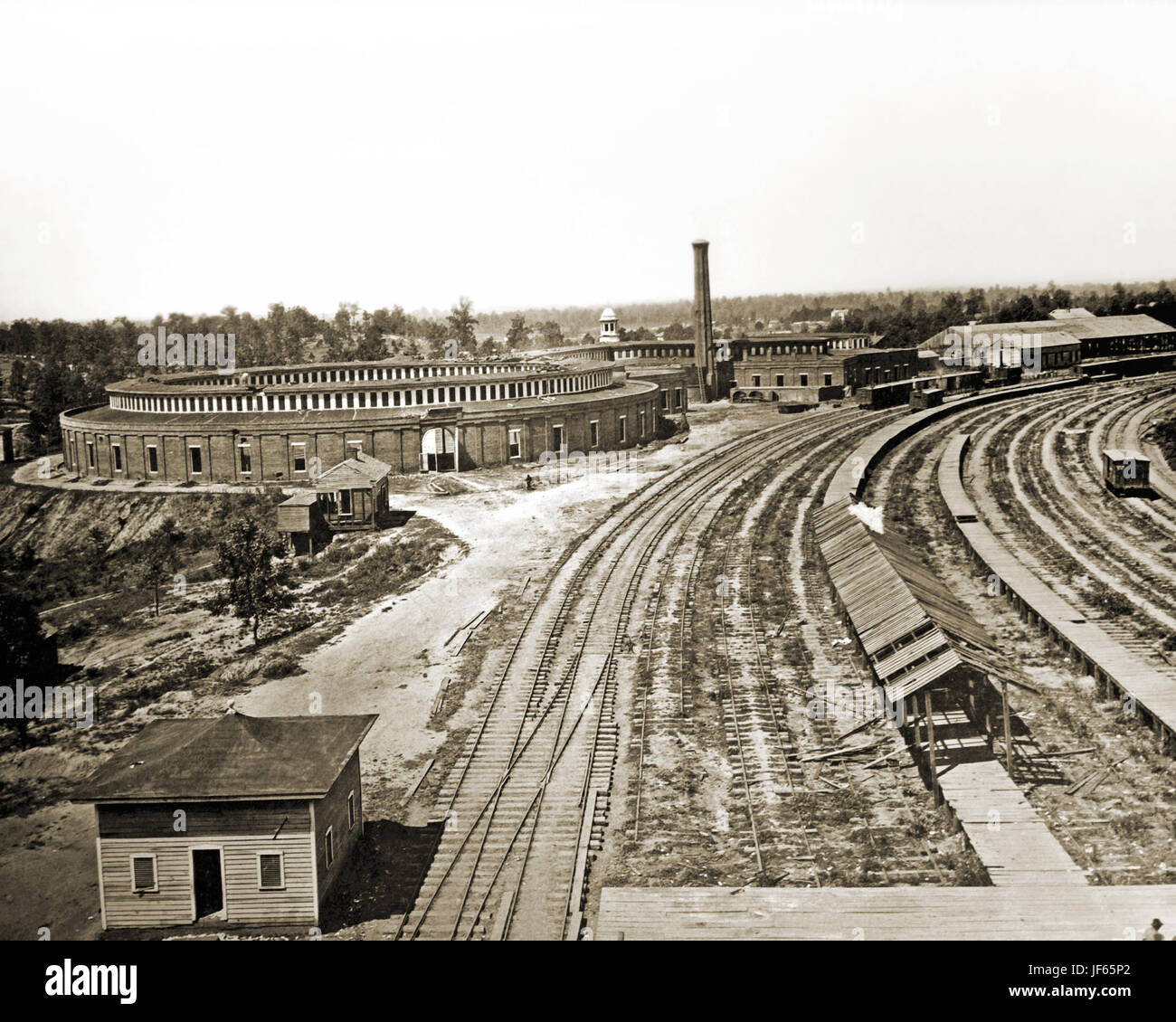 Roundhouse, Chattanooga Railroad, Atlanta.  1864.  Photograph by George N. Barnard. Stock Photo