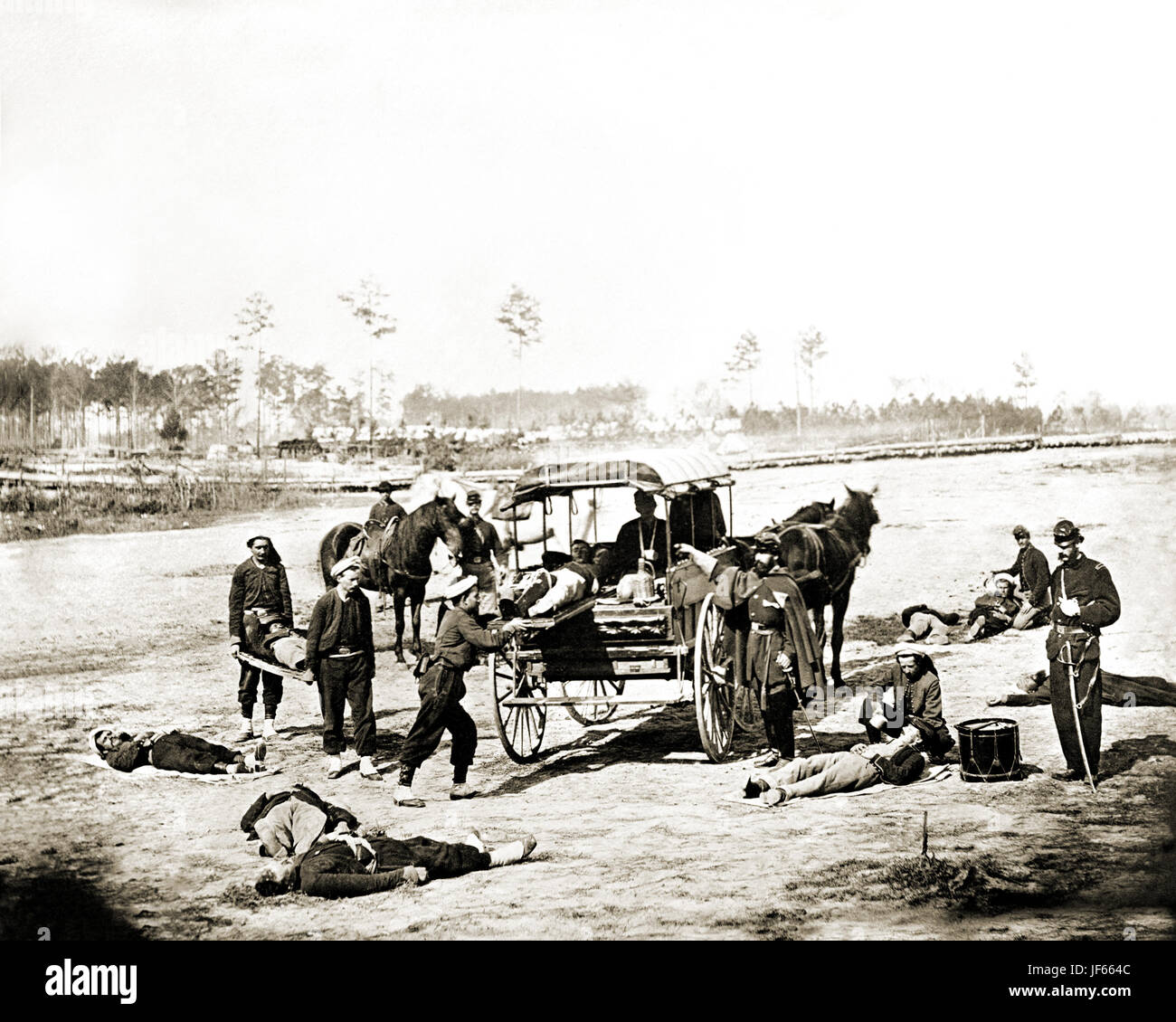 Ambulance Corps removing wounded from the field. United States Civil War; Ca. 1861-1865 Photographer unknown. Stock Photo