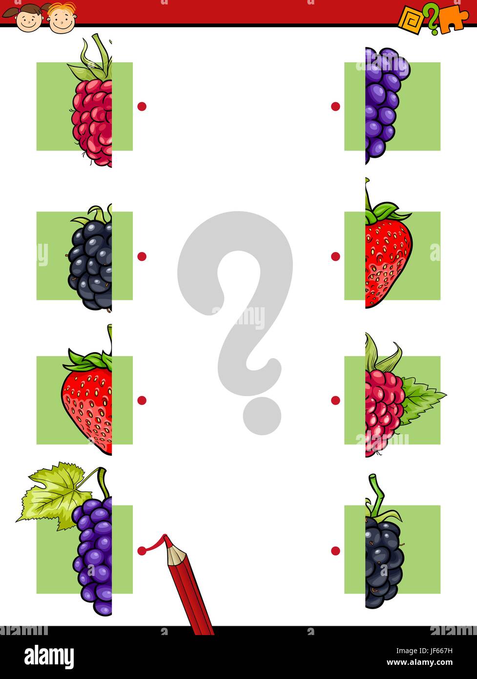 education, illustration, puzzle, half, cartoon, join, match ...