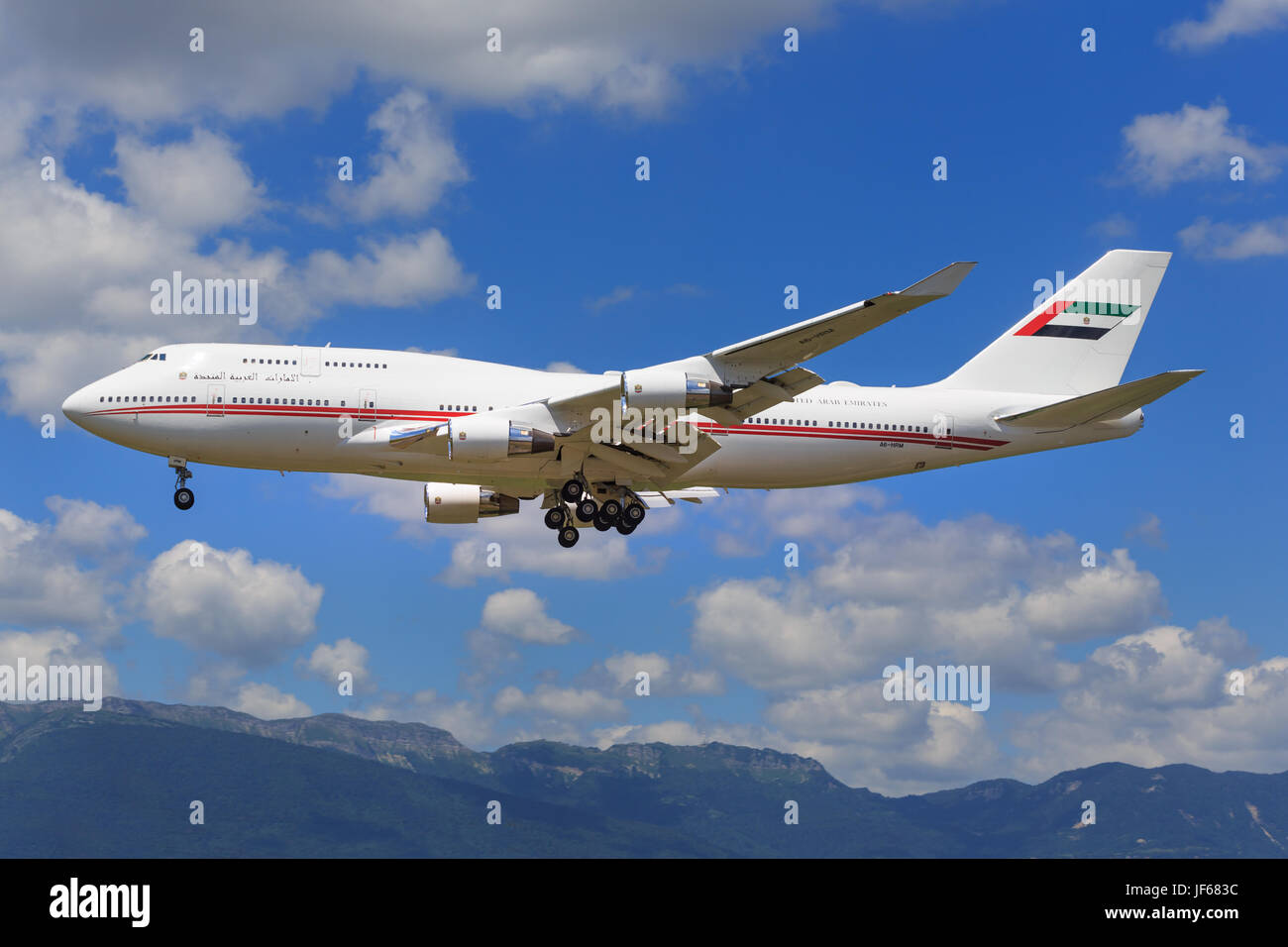 Genf/Switzerland June 20, 2017:   Dubai Air Wing  Boeing 747  at Genf Airport. Stock Photo