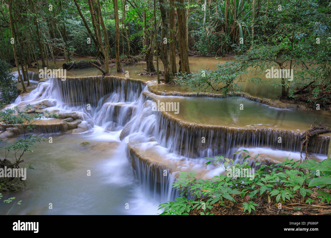 Deep forest Waterfall in Kanchanaburi province, Thailand Stock Photo ...
