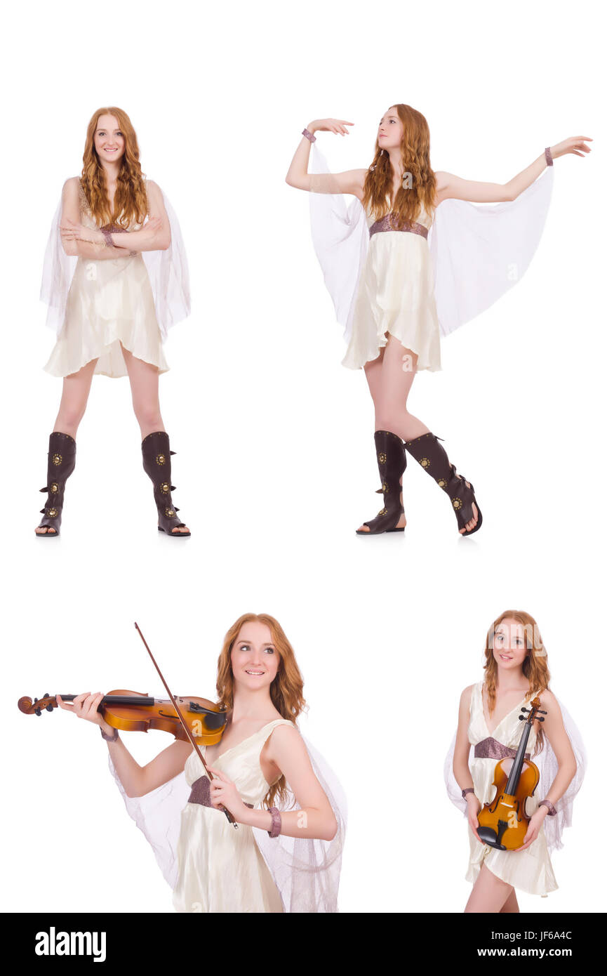 Woman with violin isolated on white Stock Photo - Alamy