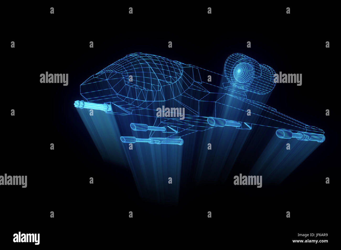 Futuristic Spaceship in Hologram Wireframe Style. Nice 3D Rendering ...