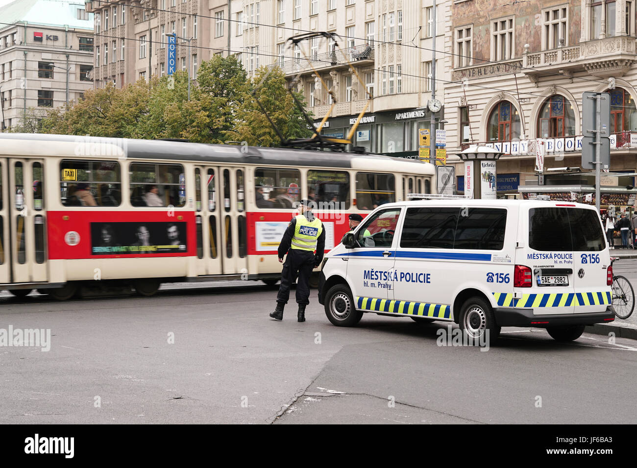 Intensified police presence in Prague Stock Photo