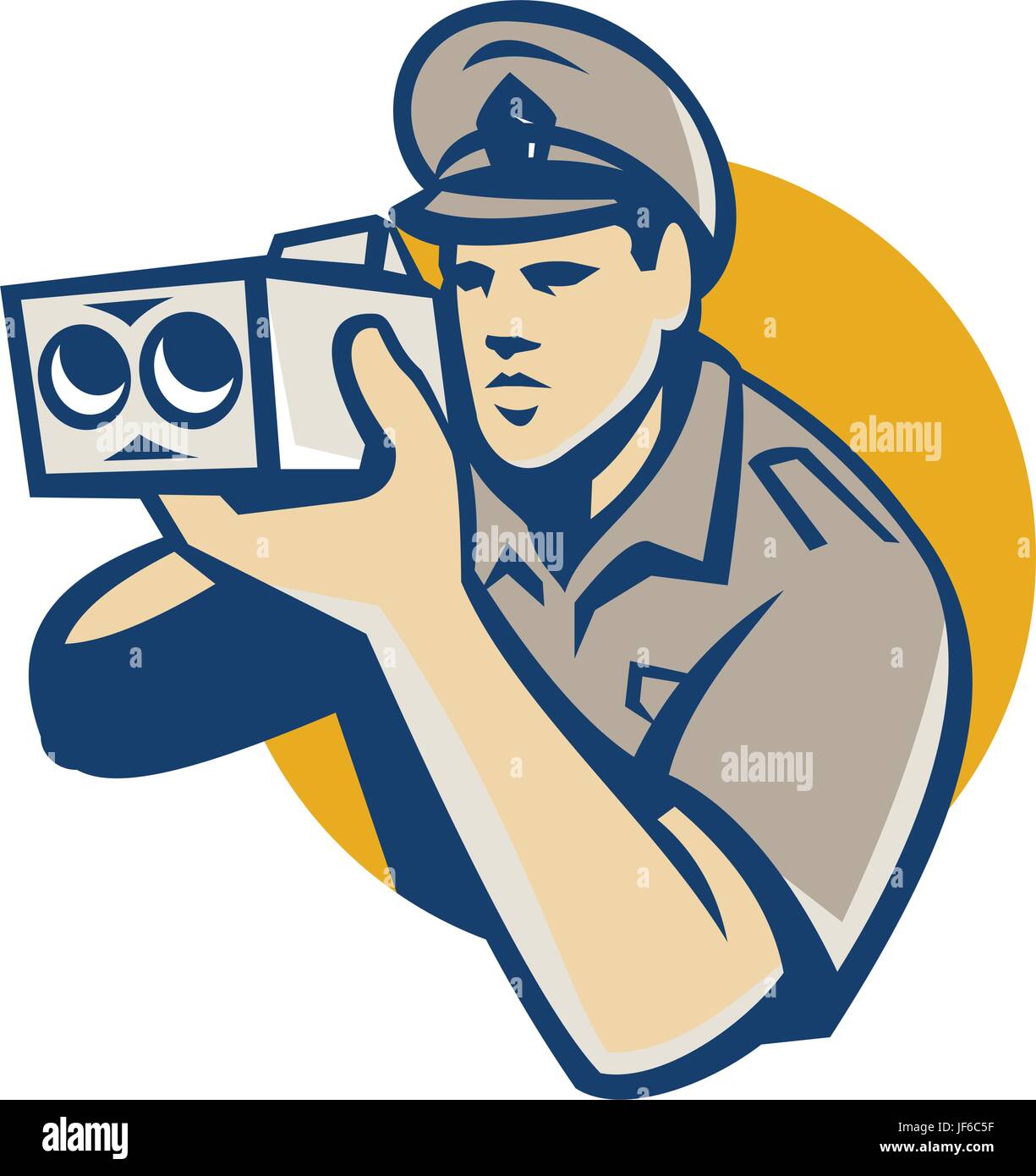 policeman, police officer, police, speed camera, isolated, graphics, face, Stock Vector