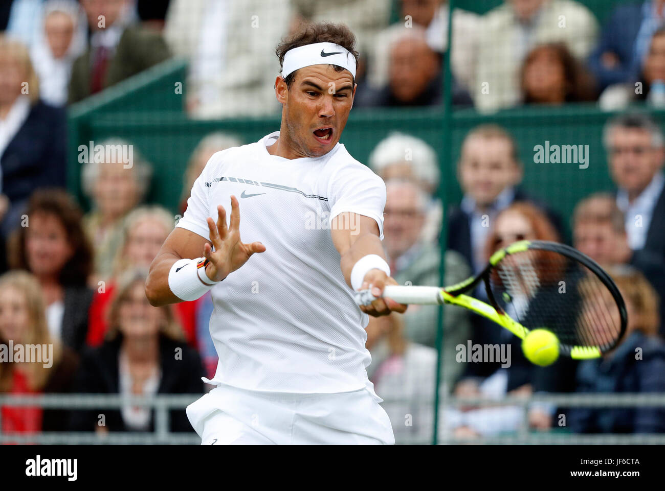Spain's Rafael Nadal during an exhibition tennis match in London June 2017 Stock Photo
