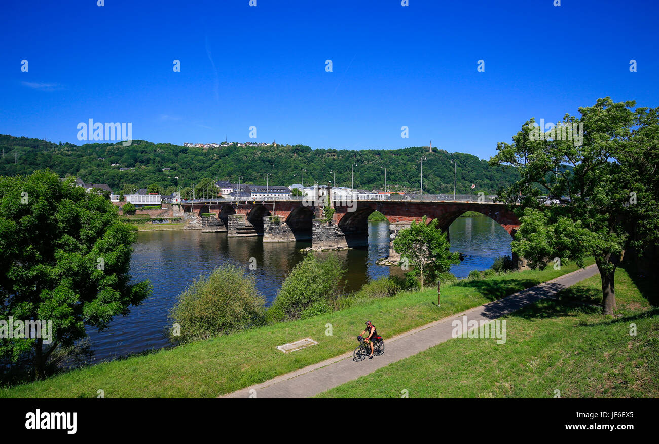 Roman bridge over the river Moselle, Trier, Rhineland-Palatinate, Germany, Europe, RšmerbrŸcke Ÿber die Mosel, Trier, Rheinland-Pfalz, Deutschland, Eu Stock Photo