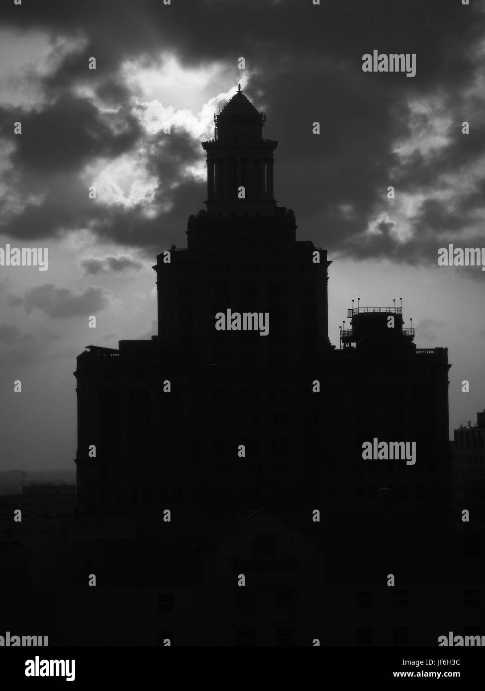New Orleans, LA USA - May 38, 2017  -  B&W silhouette of a office building in the CBD of New Orleans LA Stock Photo