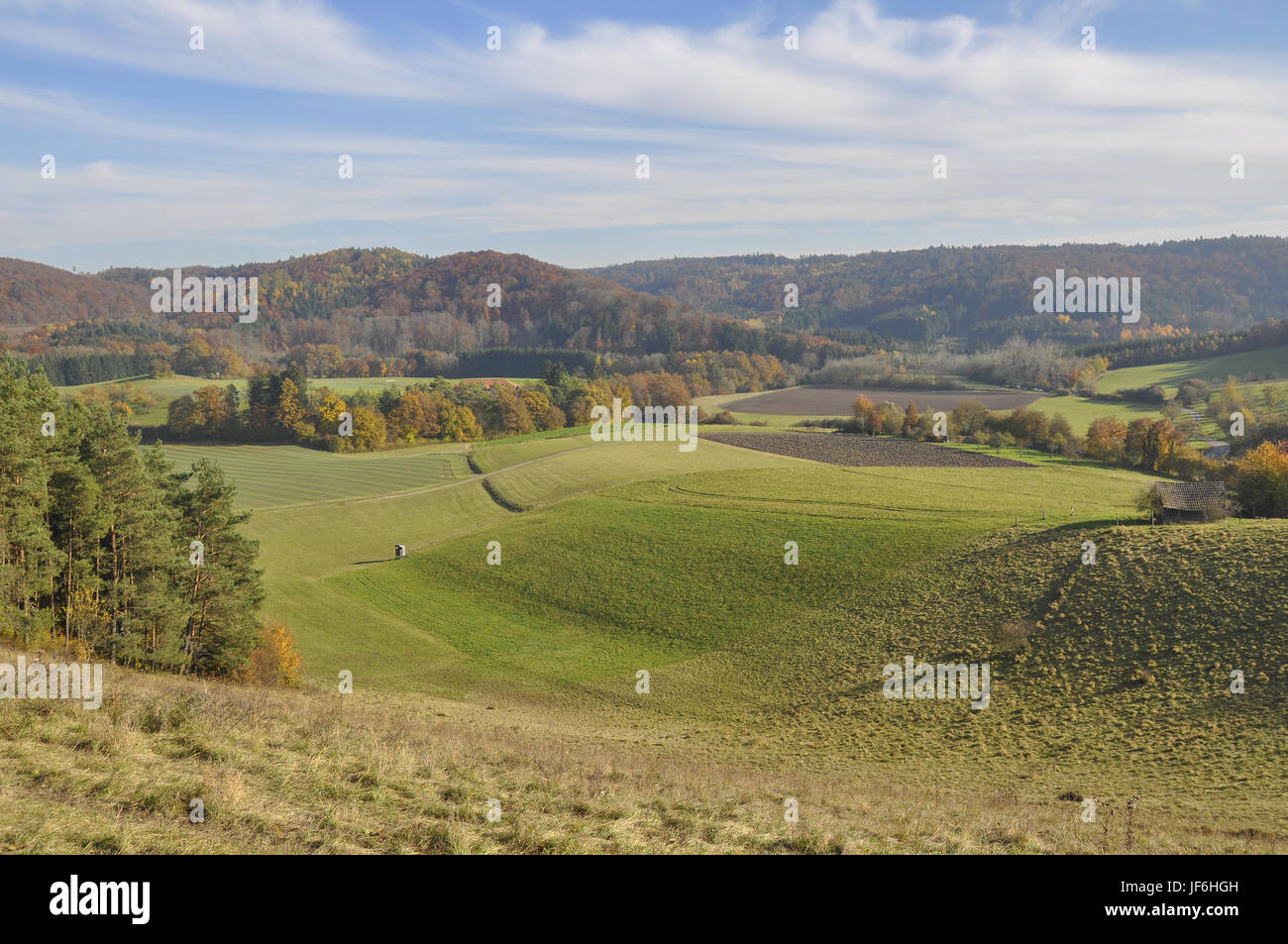 Hilly Landscape nearby Michelbach, Germany Stock Photo