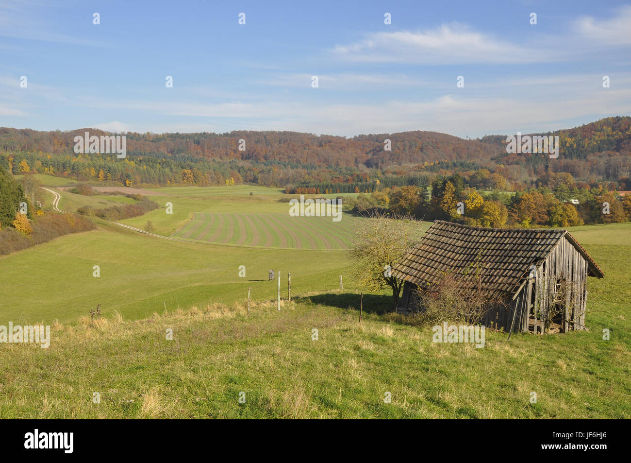 Hilly Landscape nearby Michelbach, Germany Stock Photo