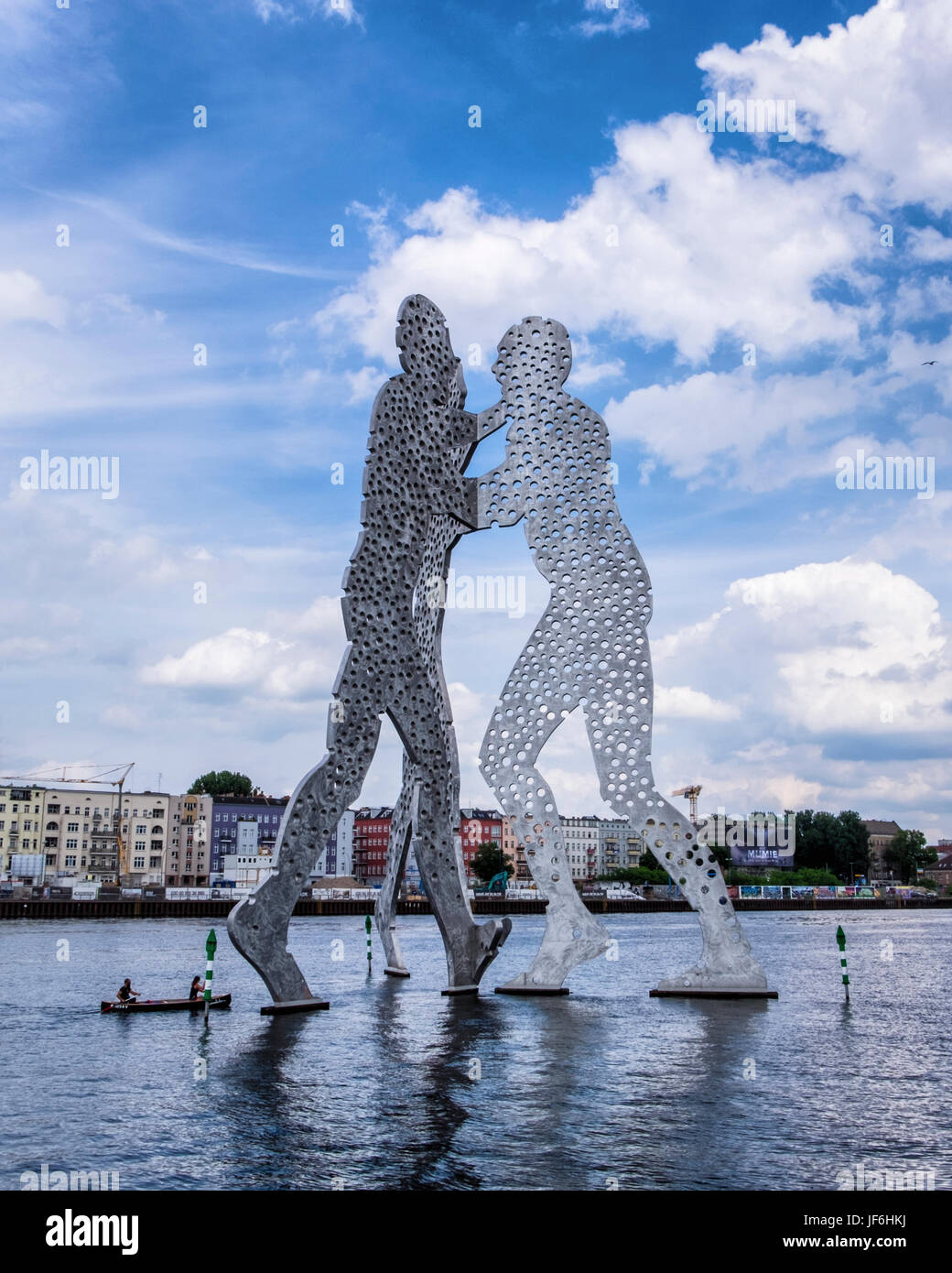 Berlin,Friedrichshain,River Spree.Molecule Man,aluminium sculpture by  American artist Jonathan Borofsky- Three giant men pierced with holes Stock  Photo - Alamy