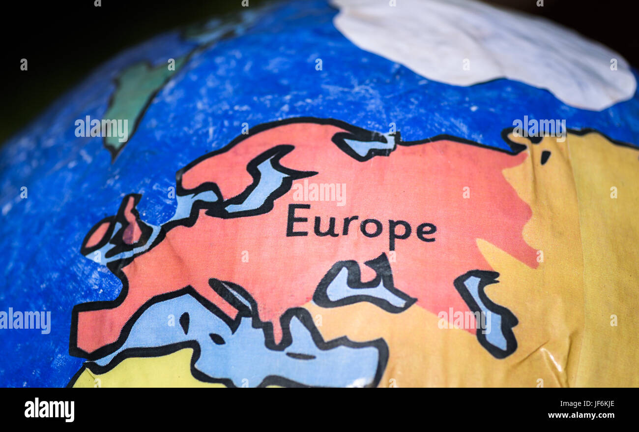 Handmade paper globe showing Europe. Stock Photo