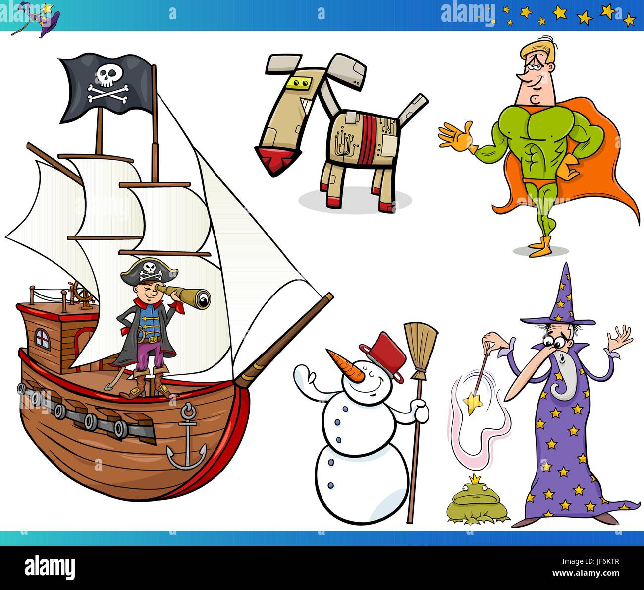 fantasy, illustration, fairy tale, pirate, cartoon, wizard, robot, automatic Stock Vector
