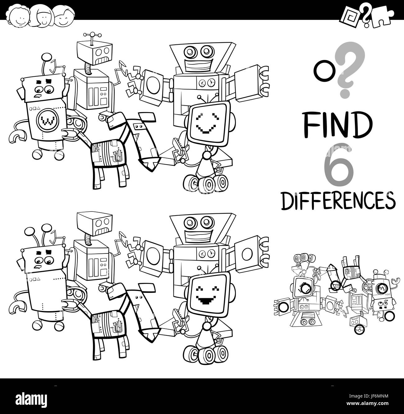 differences with robots coloring page Stock Photo - Alamy
