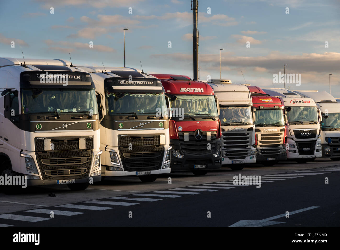 BELGIUM - JUN 23, 2017: Truck overnight parking along the E17 highway. Stock Photo