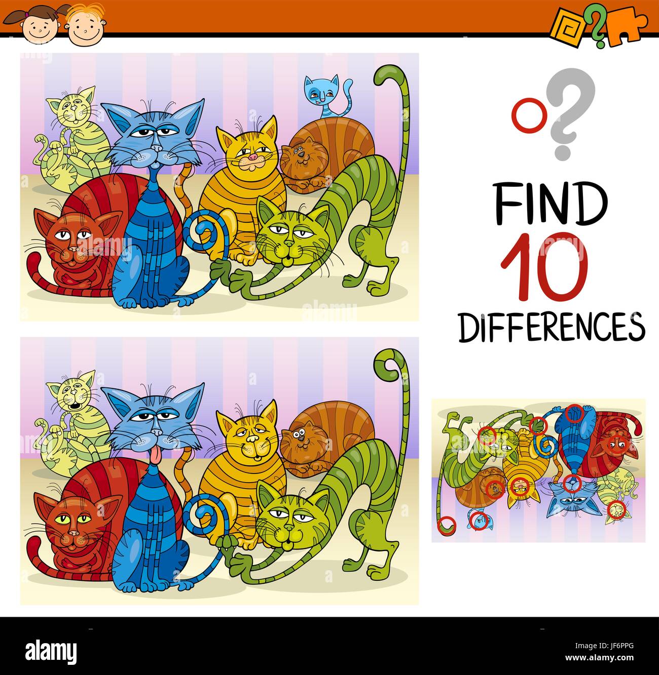 education cats illustration puzzle find cartoon differences