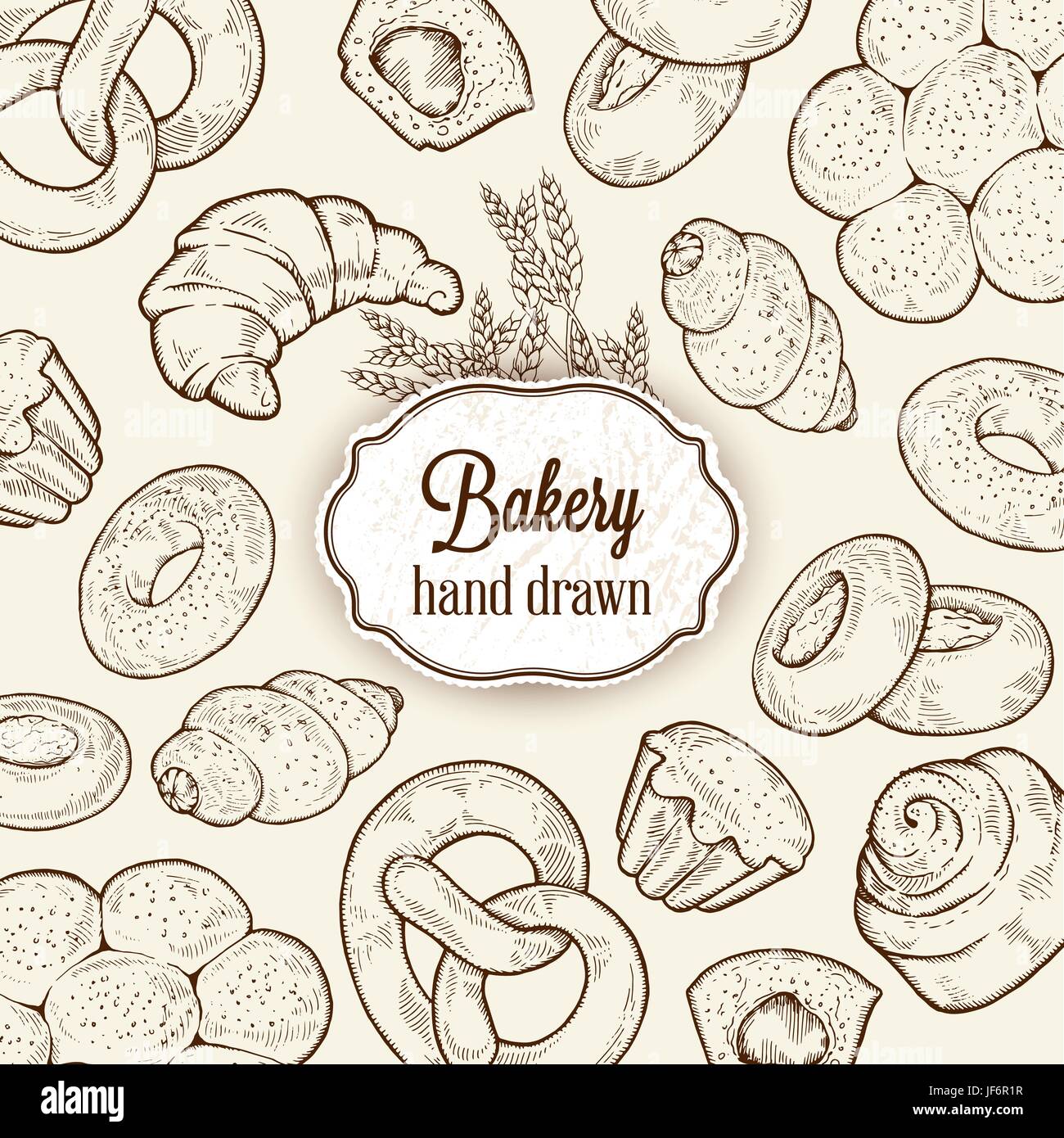 Vector bakery retro background with place for text. Vintage hand drawn ...