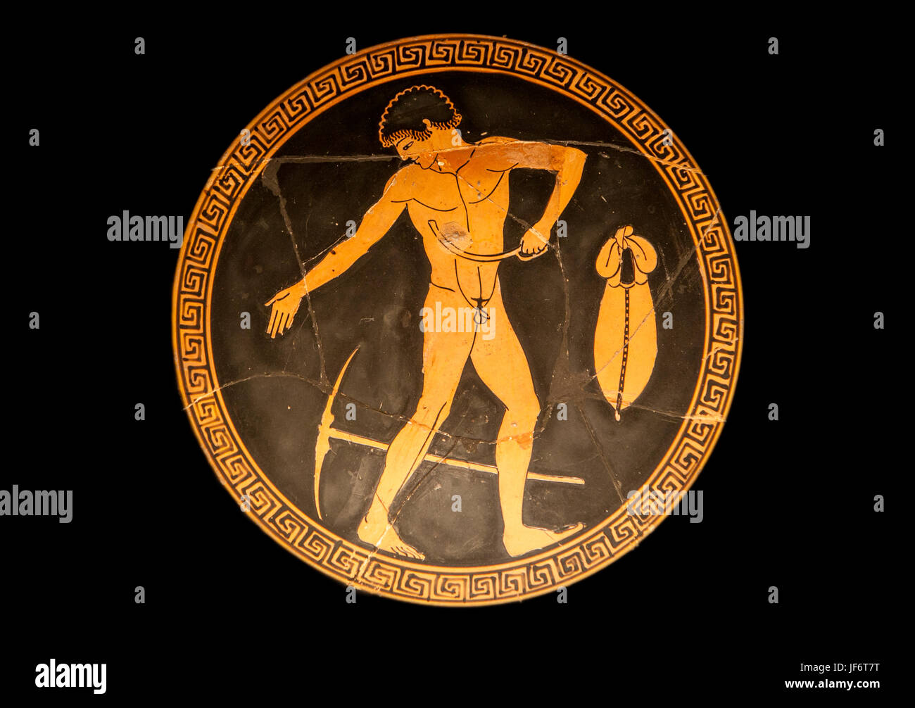 Madrid, Spain - February 24, 2017: Attic red-figure with athlete cleansing of the body by scraping off dirt with strigil  at National Archeological  M Stock Photo