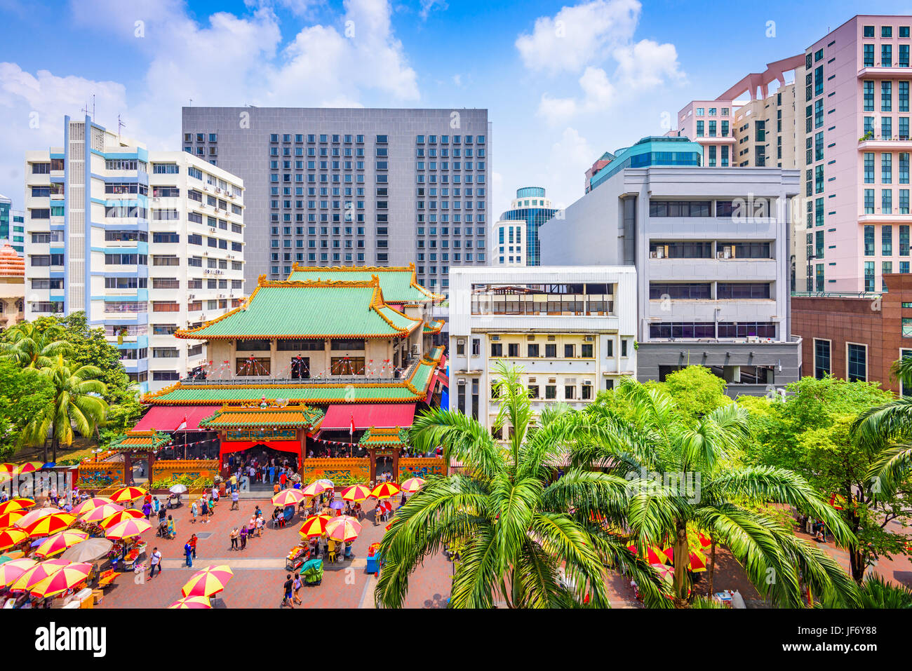 Singapore cityscape at Kwan Im Thong Hood Cho Temple. Stock Photo