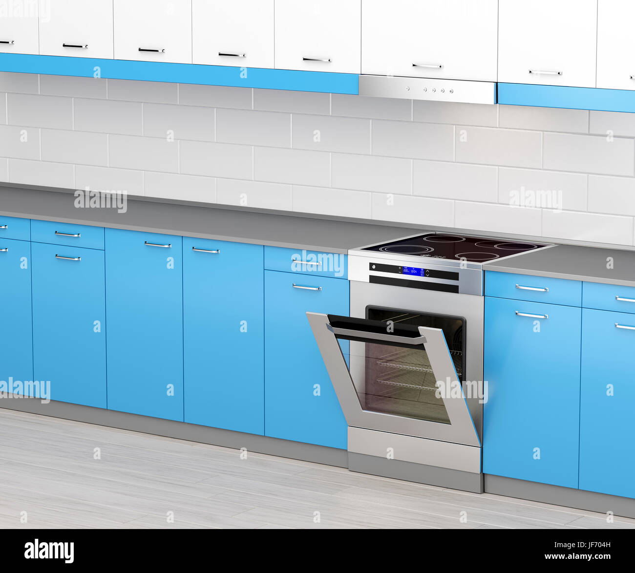 Electric Cooker With Induction Cooktop And Range Hood In The