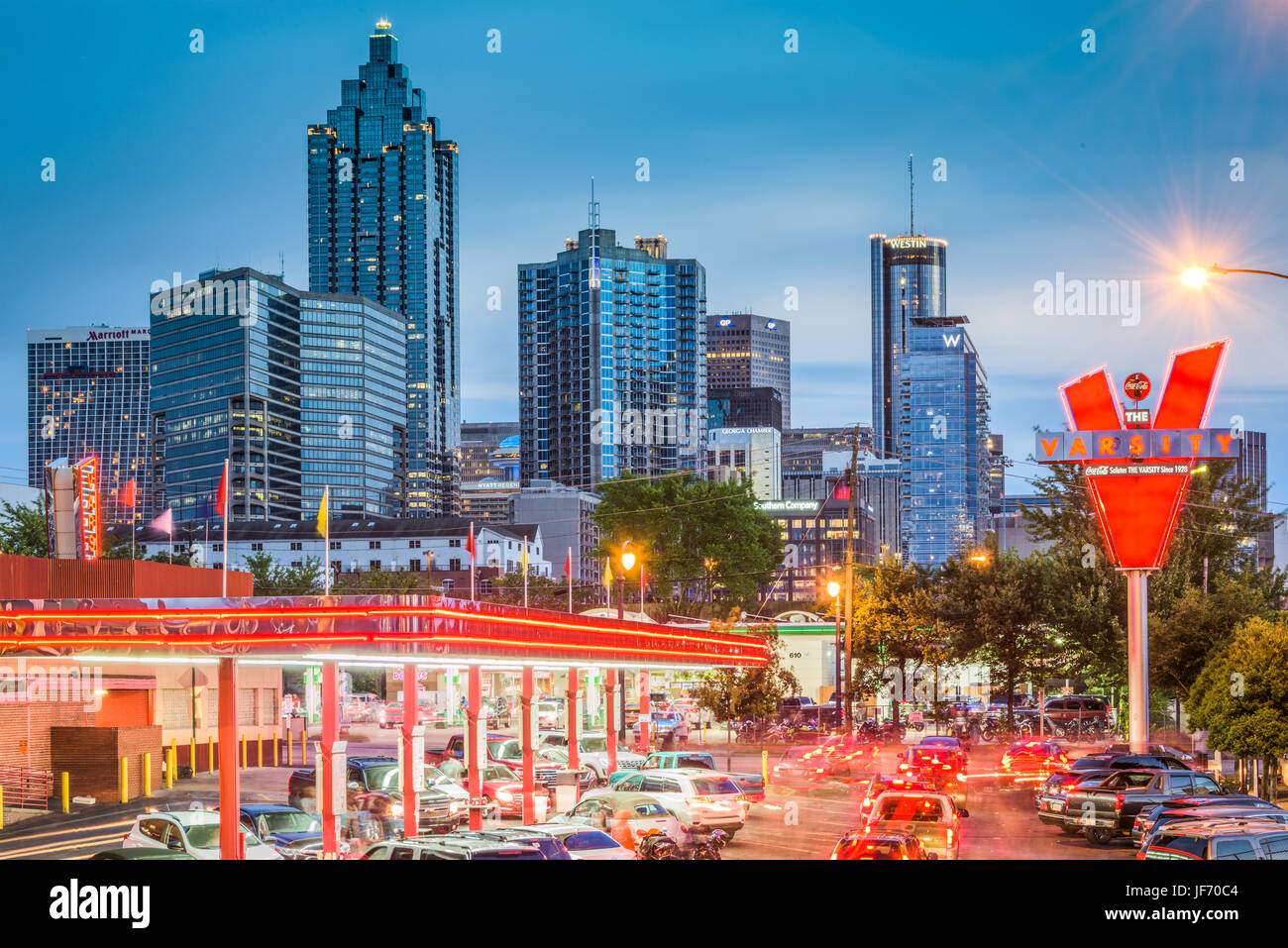 ATLANTA, GEORGIA - JUNE 25, 2017: Traffic forms at the Varsity in downtown Atlanta. The Varsity is an iconic fastfood restaurant chain with branches a Stock Photo