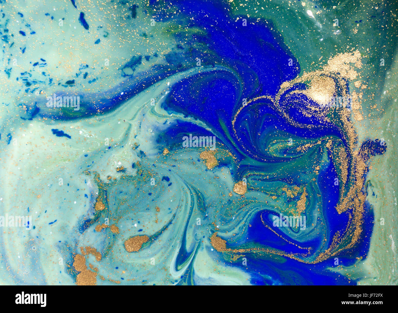 Marbled blue, green and golden abstract background. Liquid marble ...