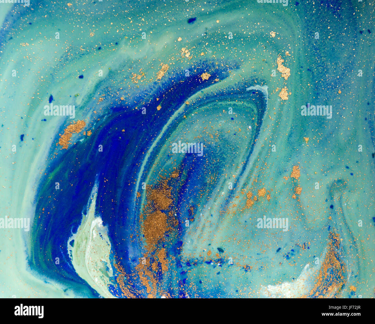 Marbled blue, green and golden abstract background. Liquid marble ...