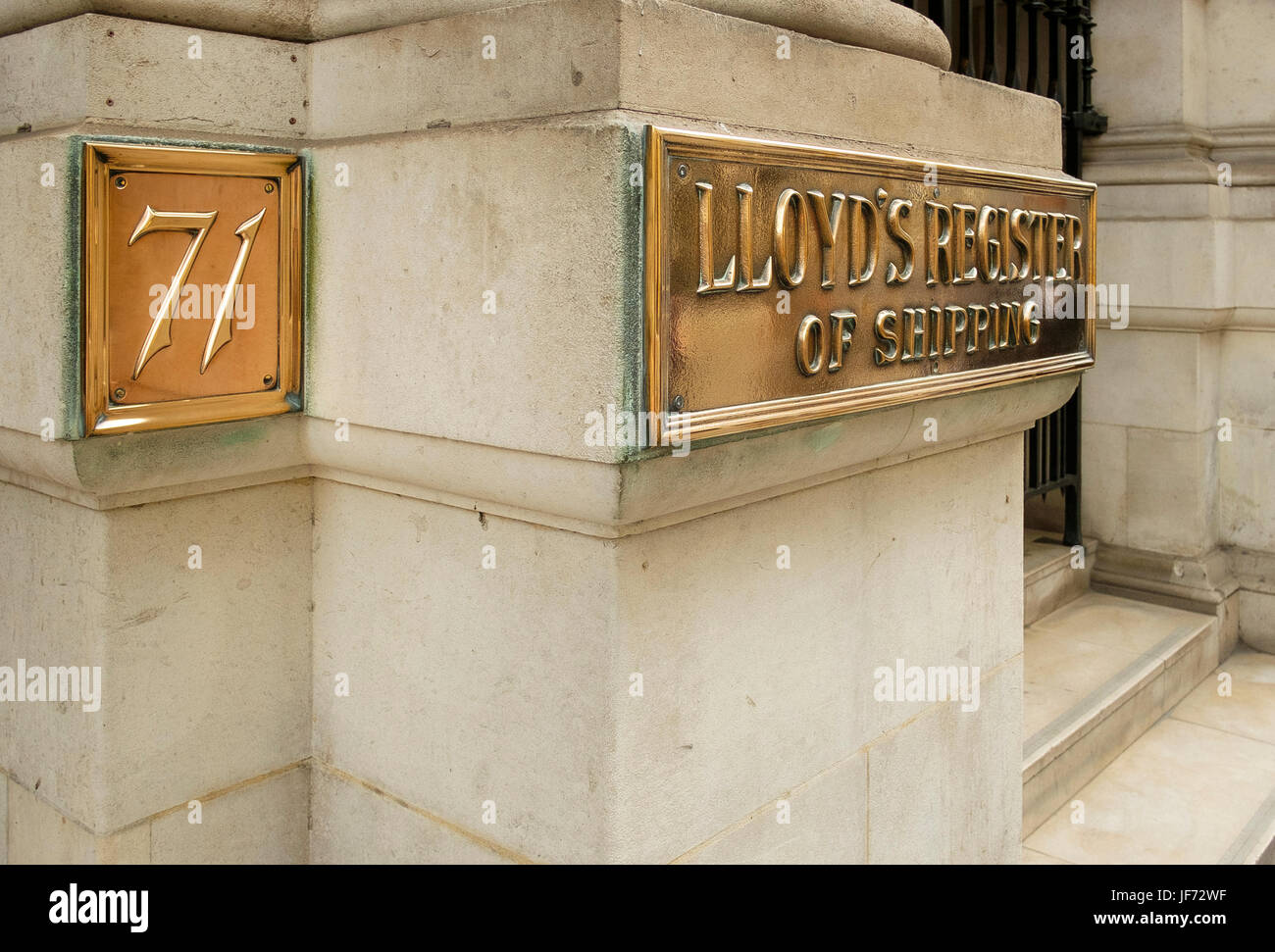 Brass plaques outside Lloyd's Register' of Shipping's main office, 71 Fenchurch Street, London Stock Photo