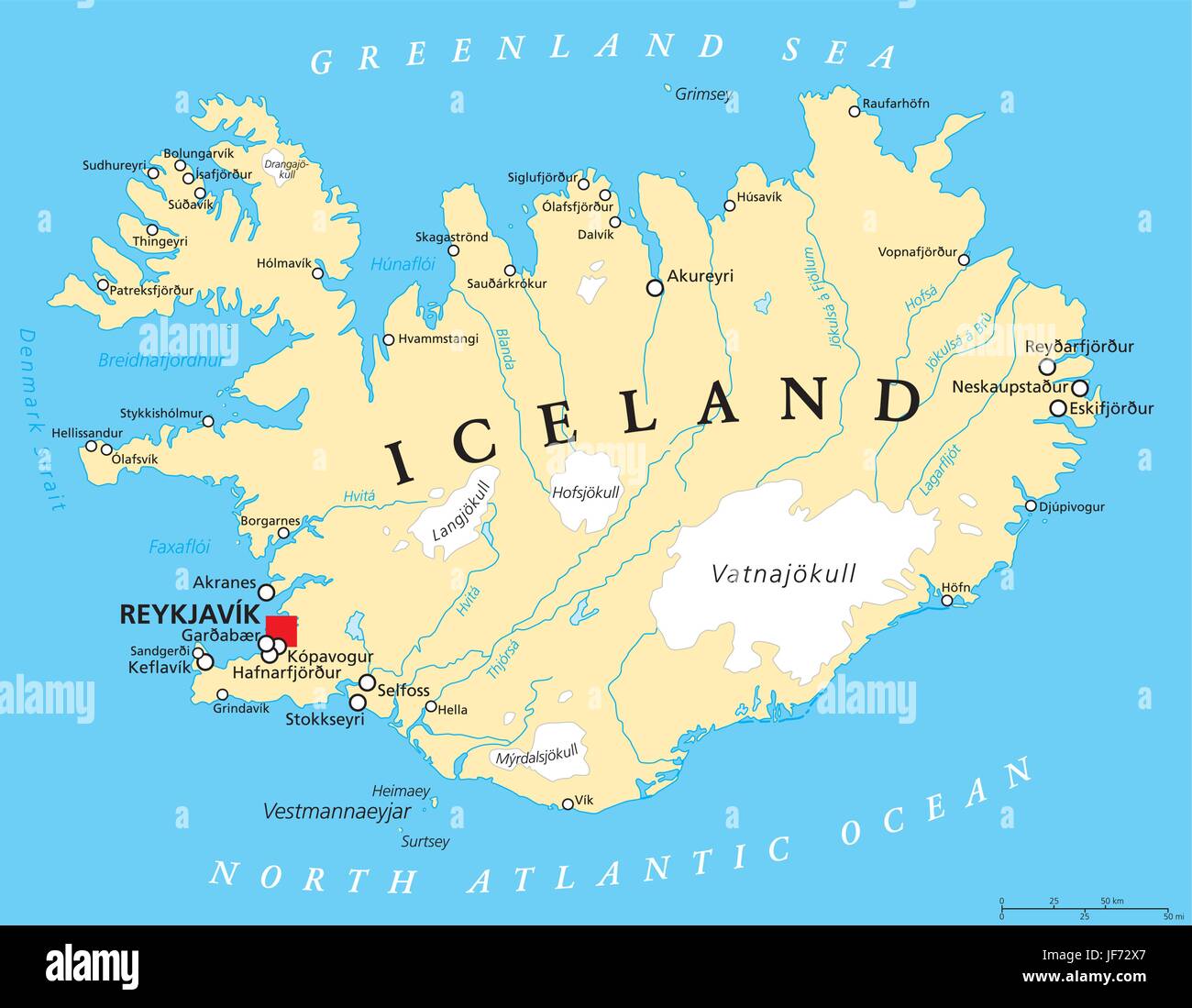 Iceland Political Map Stock Vector