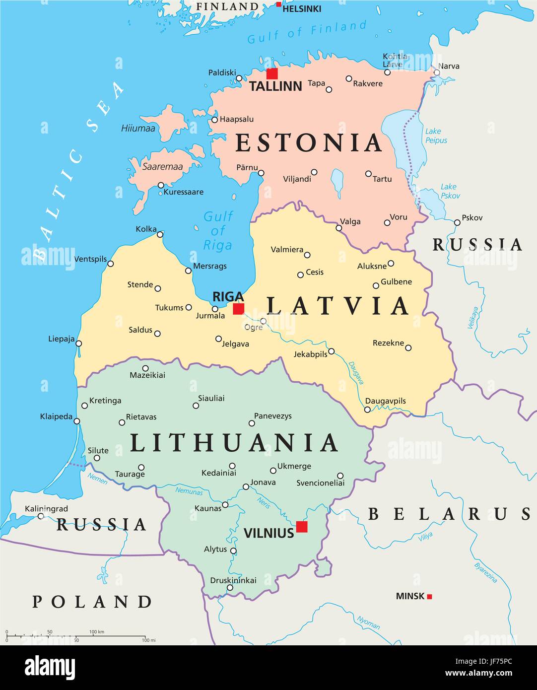 europe, eastern europe, latvia, lithuania, estonia, map, atlas, map of the Stock Vector