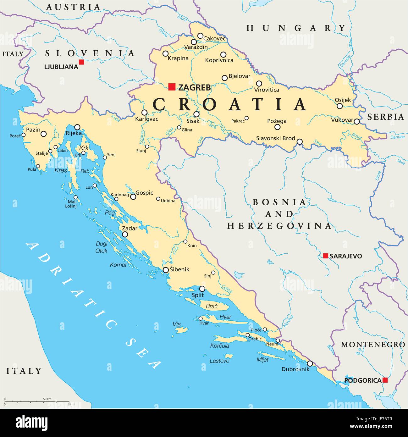 Croatia Map Atlas Map Of The World Split Europe Danube Stock