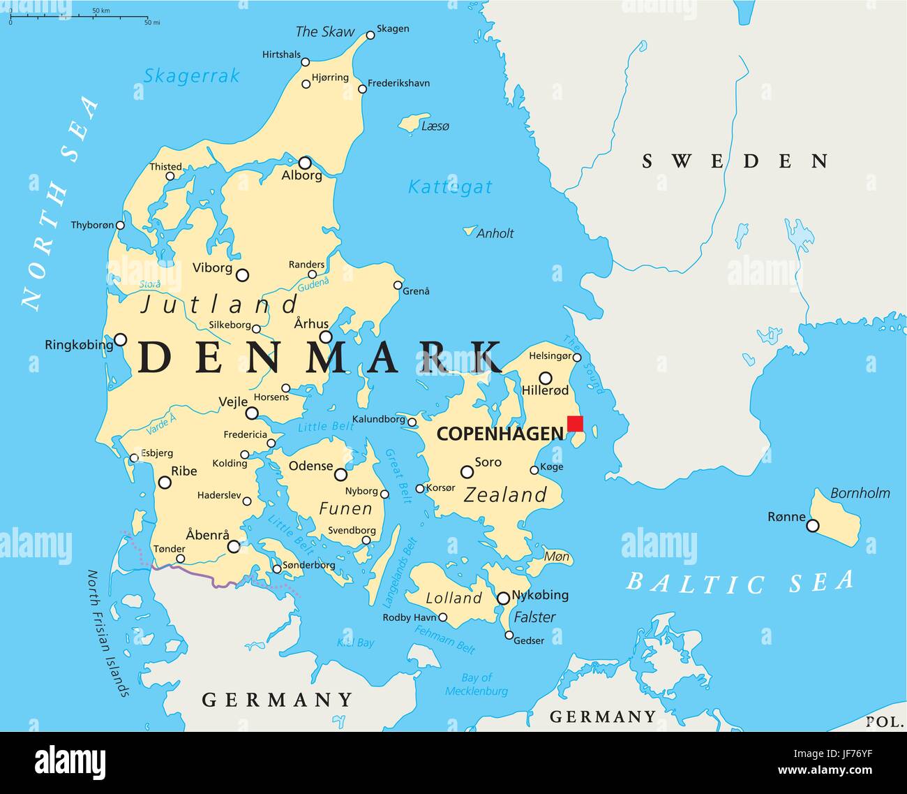 Europe Denmark Copenhagen Zealand Baltic Map Atlas Map Of